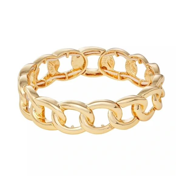 NINE WEST NWT Set! Gold Tone Curb Chain Stretch Bracelet + Long Hoop Earrings - Picture 12 of 14